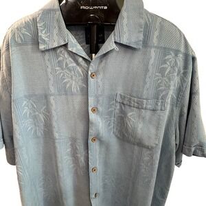 Caribbean Joe Mens Blue Hawaiian Short Sleeve Shirt 100% Washable Silk Size L